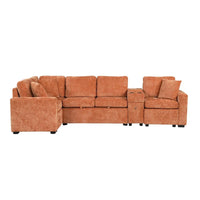 Canapé-Lit Sectionnel Forme L 120.5 pouces en Chenille avec Rangement et Porte-Gobelets