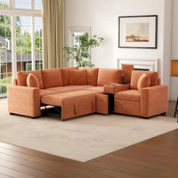 Canapé-Lit Sectionnel Forme L 120.5 pouces en Chenille avec Rangement et Porte-Gobelets