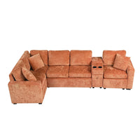 Canapé-Lit Sectionnel Forme L 120.5 pouces en Chenille avec Rangement et Porte-Gobelets