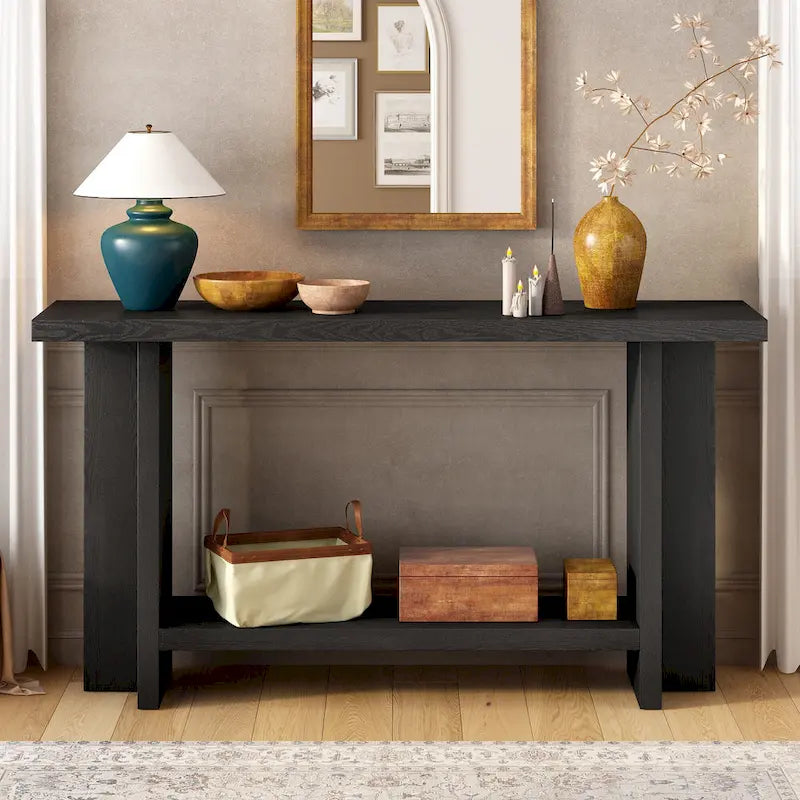 Console de style vintage Roomfitters, placage de frêne avec pieds en T, pour bureau, entrée, couloir, salon