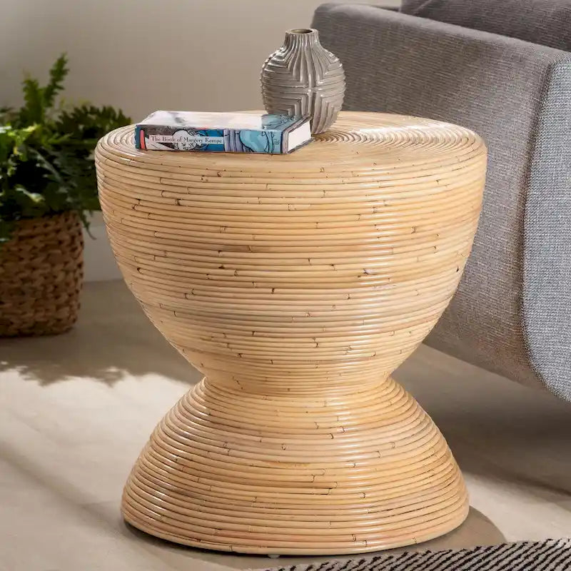 Table d'appoint Tokyo en rotin naturel stratifié - Table sablier au design sculptural, style bohème chic pour le salon