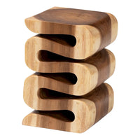 Table d'appoint Eliada en bois de suar sculptée à la main - Table d'appoint sculpturale ondulée, style bohème moderne pour salon ou chambre à coucher
