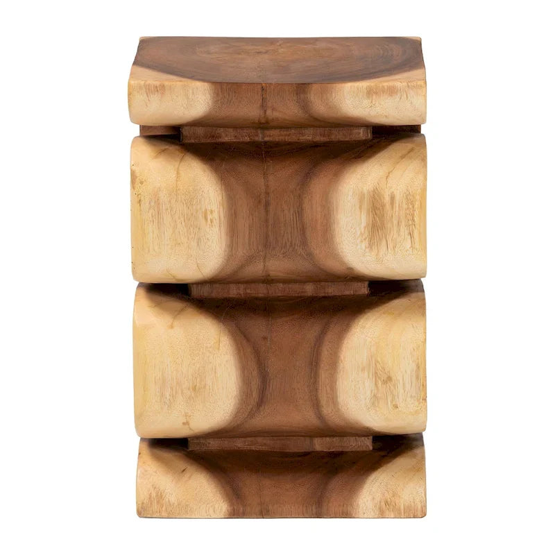 Table d'appoint Eliada en bois de suar sculptée à la main - Table d'appoint sculpturale ondulée, style bohème moderne pour salon ou chambre à coucher