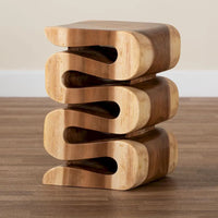Table d'appoint Eliada en bois de suar sculptée à la main - Table d'appoint sculpturale ondulée, style bohème moderne pour salon ou chambre à coucher