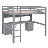 Lit mezzanine en bois Full avec bureau, armoires, tiroirs, station de charge