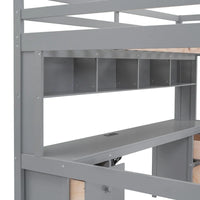 Lit mezzanine en bois Full avec bureau, armoires, tiroirs, station de charge