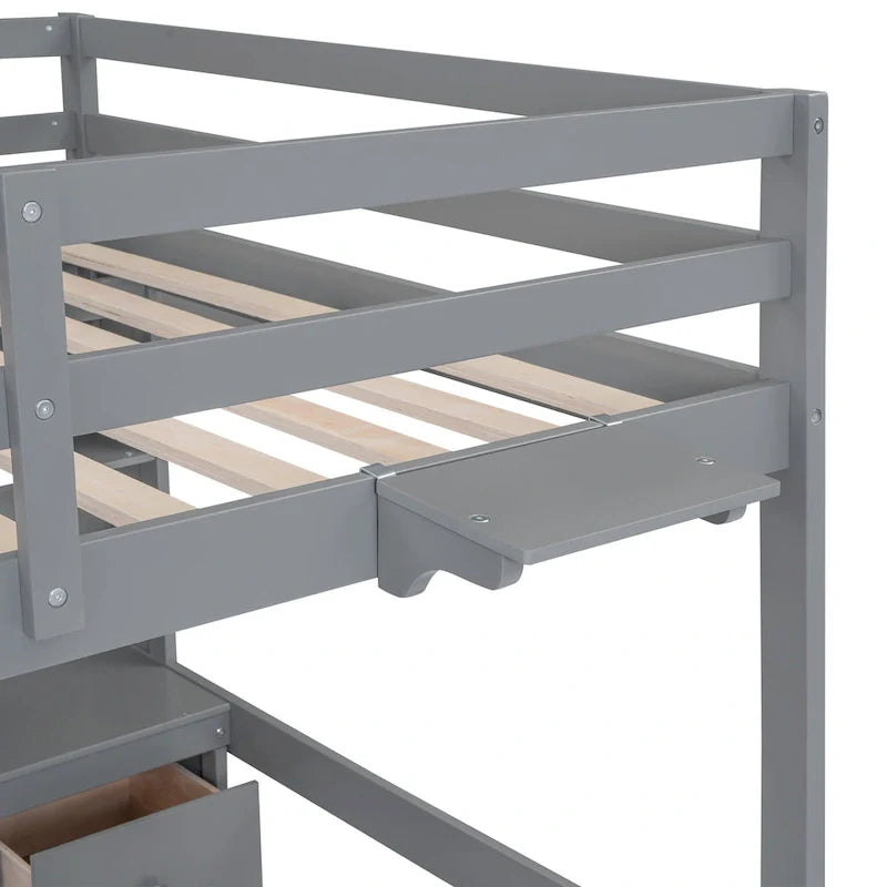 Lit mezzanine en bois Full avec bureau, armoires, tiroirs, station de charge