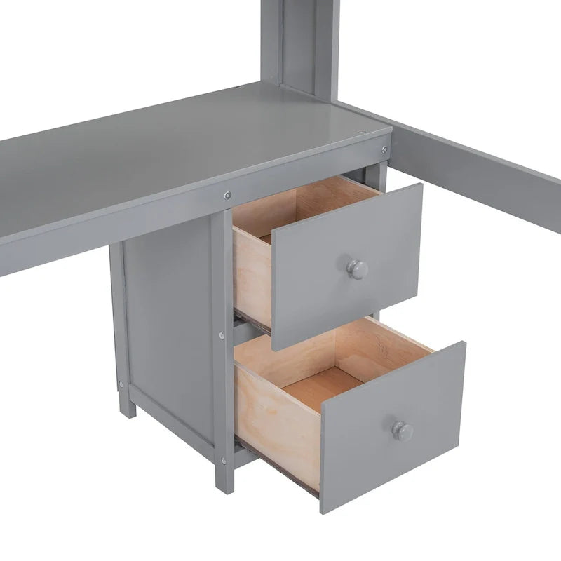 Lit mezzanine en bois Full avec bureau, armoires, tiroirs, station de charge