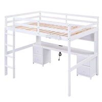 Lit mezzanine en bois Full avec bureau, armoires, tiroirs, station de charge