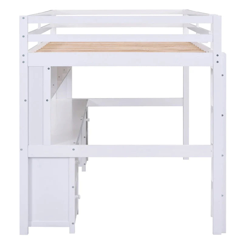 Lit mezzanine en bois Full avec bureau, armoires, tiroirs, station de charge
