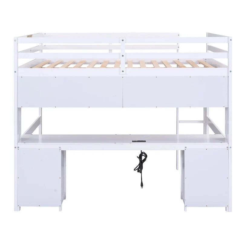 Lit mezzanine en bois Full avec bureau, armoires, tiroirs, station de charge
