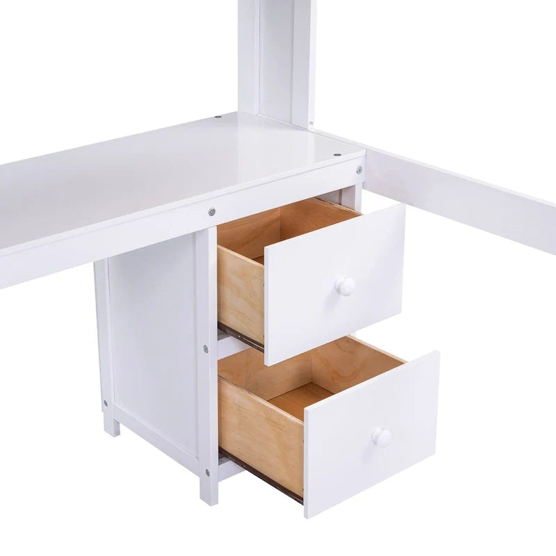 Lit mezzanine en bois Full avec bureau, armoires, tiroirs, station de charge