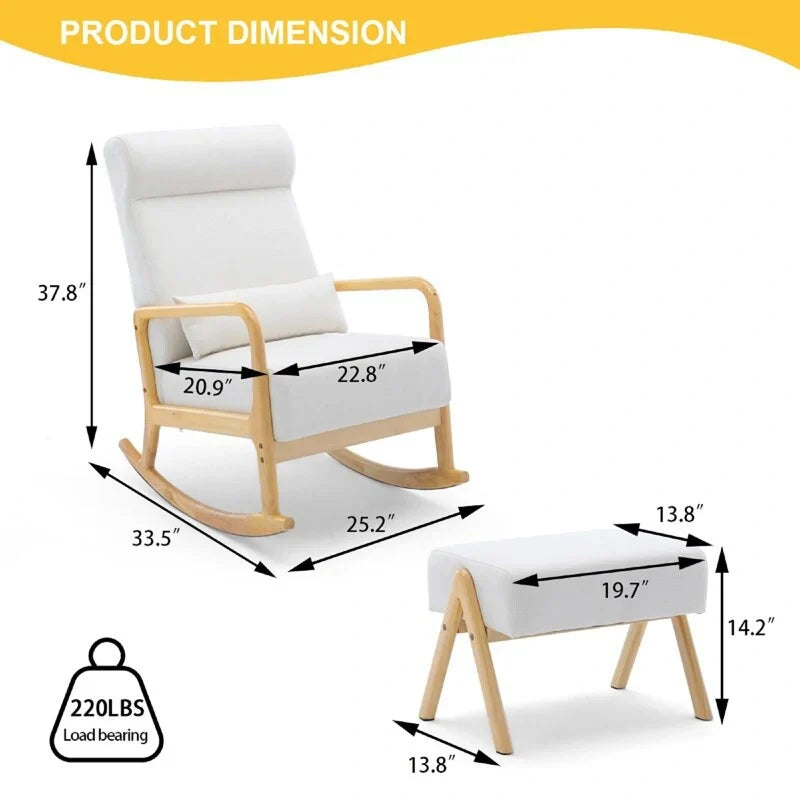 EROMMY Fauteuil berçant inclinable large de 64 cm avec pouf – Fauteuil à bascule à dossier haut, tissu de lin doux, design ergonomique