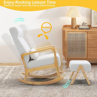 EROMMY Fauteuil berçant inclinable large de 64 cm avec pouf – Fauteuil à bascule à dossier haut, tissu de lin doux, design ergonomique