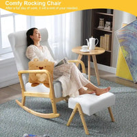 EROMMY Fauteuil berçant inclinable large de 64 cm avec pouf – Fauteuil à bascule à dossier haut, tissu de lin doux, design ergonomique