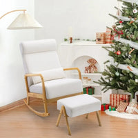 EROMMY Fauteuil berçant inclinable large de 64 cm avec pouf – Fauteuil à bascule à dossier haut, tissu de lin doux, design ergonomique