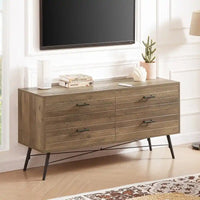 Meuble TV de rangement moderne en bois, meuble TV avec pieds en bois, quatre tiroirs larges et poignées en métal, commode de salon