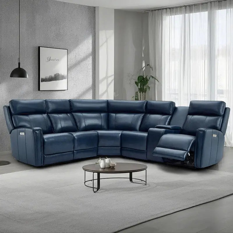 Canapé Sectionnel Inclinable Électrique en Cuir Véritable 104 pouces de large avec Zéro Gravité, Appui-Tête Réglable, Ports USB et Console