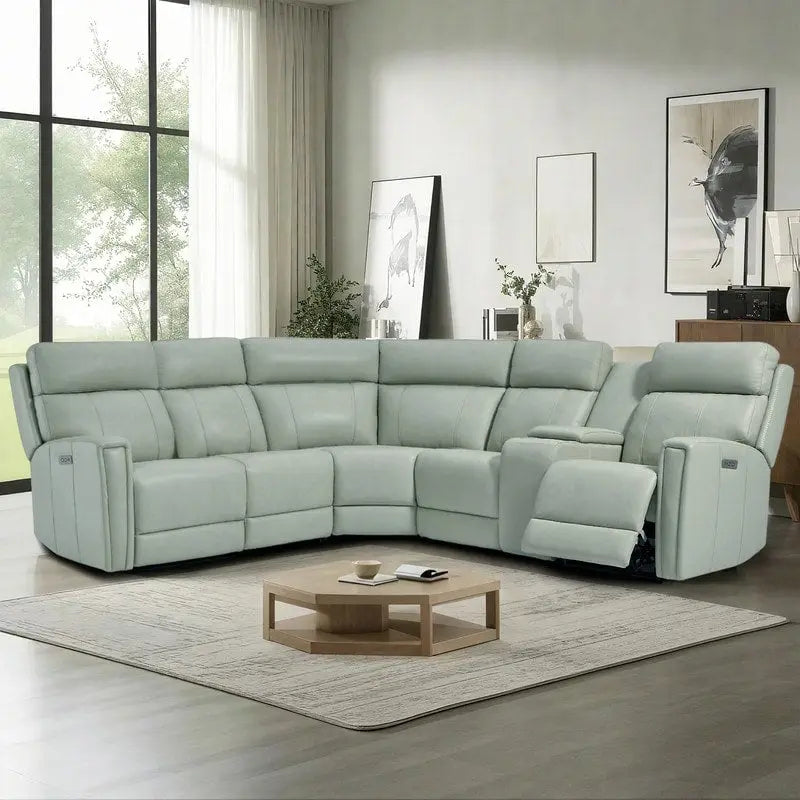 Canapé Sectionnel Inclinable Électrique en Cuir Véritable 104 pouces de large avec Zéro Gravité, Appui-Tête Réglable, Ports USB et Console
