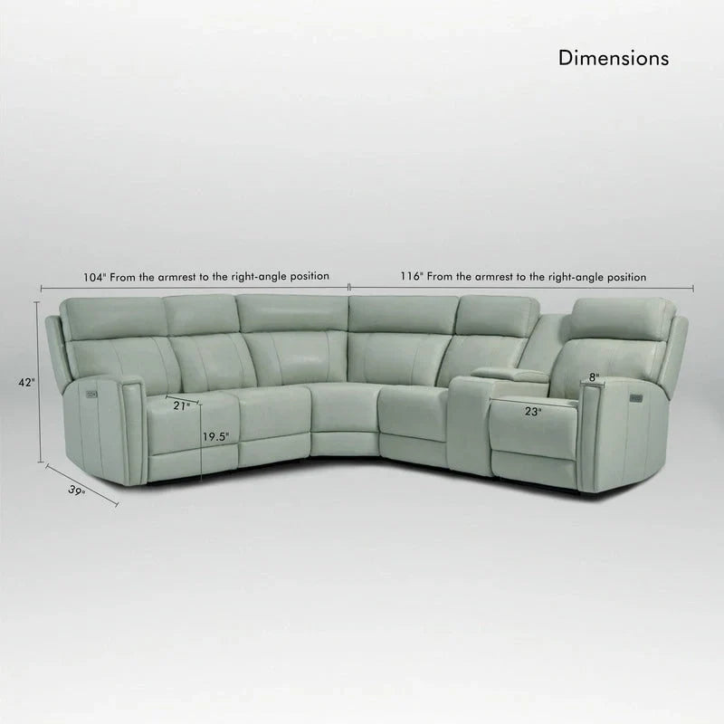 Canapé Sectionnel Inclinable Électrique en Cuir Véritable 104 pouces de large avec Zéro Gravité, Appui-Tête Réglable, Ports USB et Console