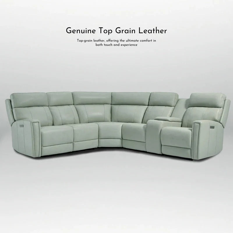 Canapé Sectionnel Inclinable Électrique en Cuir Véritable 104 pouces de large avec Zéro Gravité, Appui-Tête Réglable, Ports USB et Console