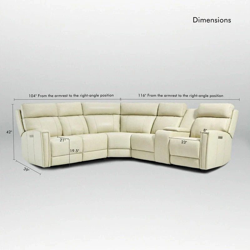 Canapé Sectionnel Inclinable Électrique en Cuir Véritable 104 pouces de large avec Zéro Gravité, Appui-Tête Réglable, Ports USB et Console