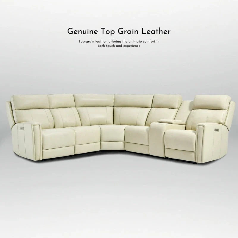 Canapé Sectionnel Inclinable Électrique en Cuir Véritable 104 pouces de large avec Zéro Gravité, Appui-Tête Réglable, Ports USB et Console