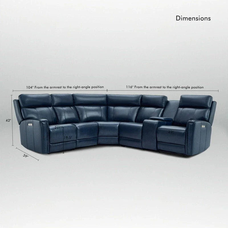 Canapé Sectionnel Inclinable Électrique en Cuir Véritable 104 pouces de large avec Zéro Gravité, Appui-Tête Réglable, Ports USB et Console