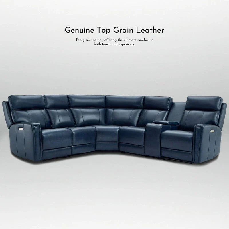 Canapé Sectionnel Inclinable Électrique en Cuir Véritable 104 pouces de large avec Zéro Gravité, Appui-Tête Réglable, Ports USB et Console