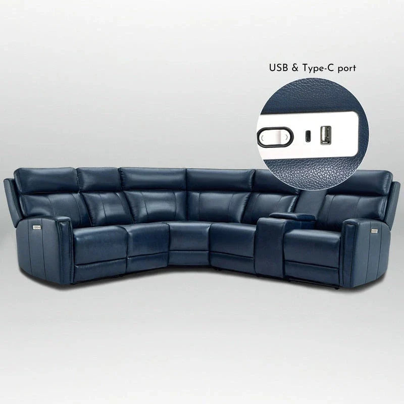 Canapé Sectionnel Inclinable Électrique en Cuir Véritable 104 pouces de large avec Zéro Gravité, Appui-Tête Réglable, Ports USB et Console