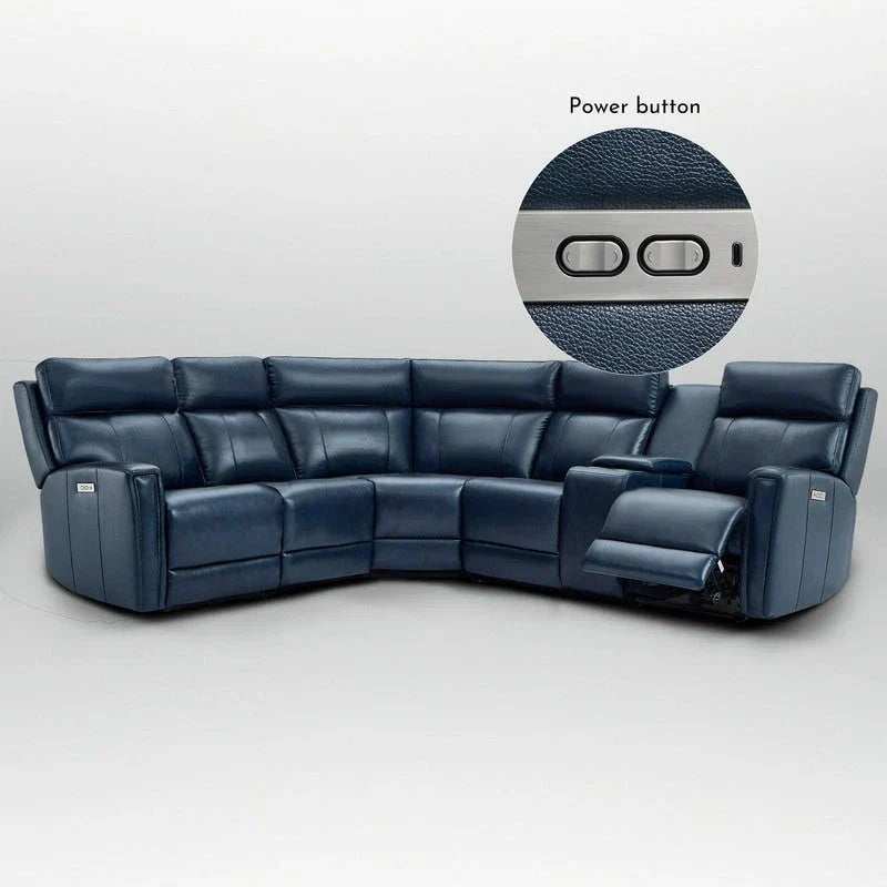 Canapé Sectionnel Inclinable Électrique en Cuir Véritable 104 pouces de large avec Zéro Gravité, Appui-Tête Réglable, Ports USB et Console