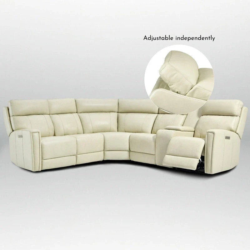 Canapé Sectionnel Inclinable Électrique en Cuir Véritable 104 pouces de large avec Zéro Gravité, Appui-Tête Réglable, Ports USB et Console