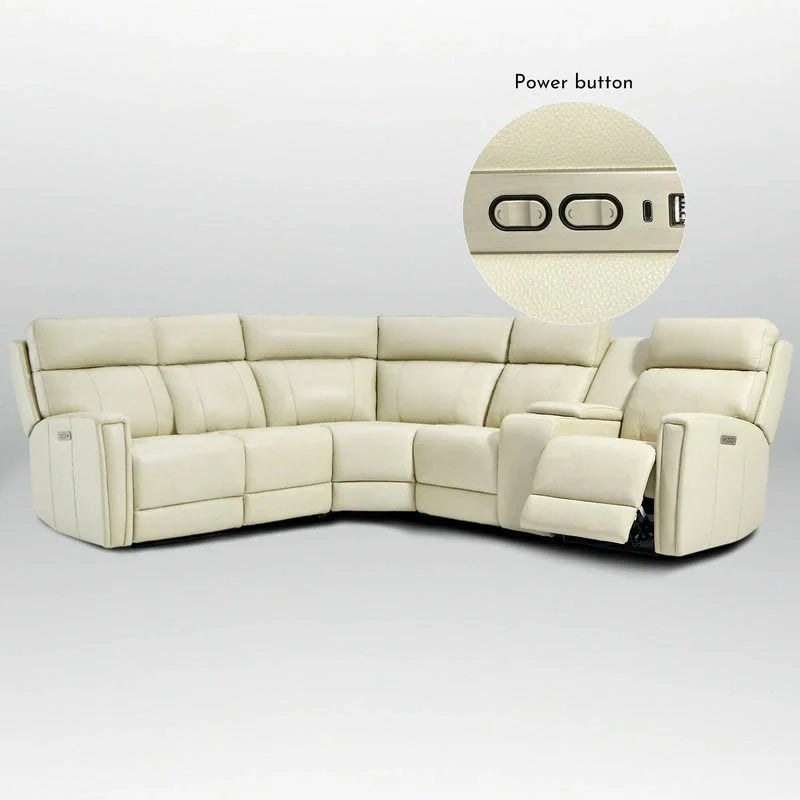 Canapé Sectionnel Inclinable Électrique en Cuir Véritable 104 pouces de large avec Zéro Gravité, Appui-Tête Réglable, Ports USB et Console