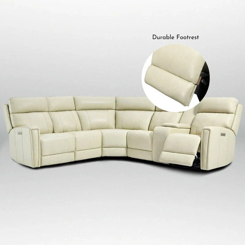 Canapé Sectionnel Inclinable Électrique en Cuir Véritable 104 pouces de large avec Zéro Gravité, Appui-Tête Réglable, Ports USB et Console