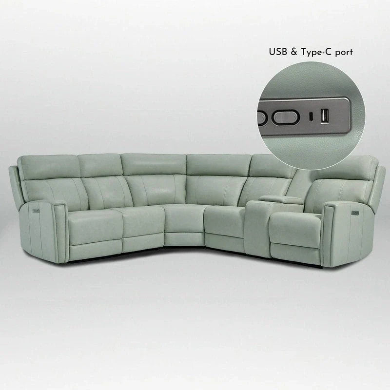 Canapé Sectionnel Inclinable Électrique en Cuir Véritable 104 pouces de large avec Zéro Gravité, Appui-Tête Réglable, Ports USB et Console