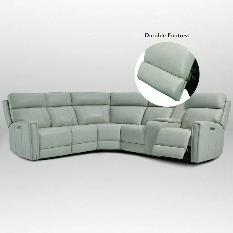 Canapé Sectionnel Inclinable Électrique en Cuir Véritable 104 pouces de large avec Zéro Gravité, Appui-Tête Réglable, Ports USB et Console
