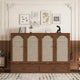 Lit escamotable Murphy en pin pliable, lit-armoire Queen, lit-armoire cube avec station d'alimentation, tiroir et panneau décoratif en rotin