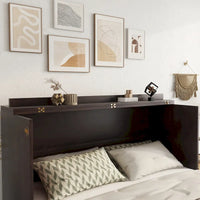 Lit escamotable Murphy en pin pliable, lit-armoire Queen, lit-armoire cube avec station d'alimentation, tiroir et panneau décoratif en rotin