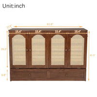 Lit escamotable Murphy en pin pliable, lit-armoire Queen, lit-armoire cube avec station d'alimentation, tiroir et panneau décoratif en rotin
