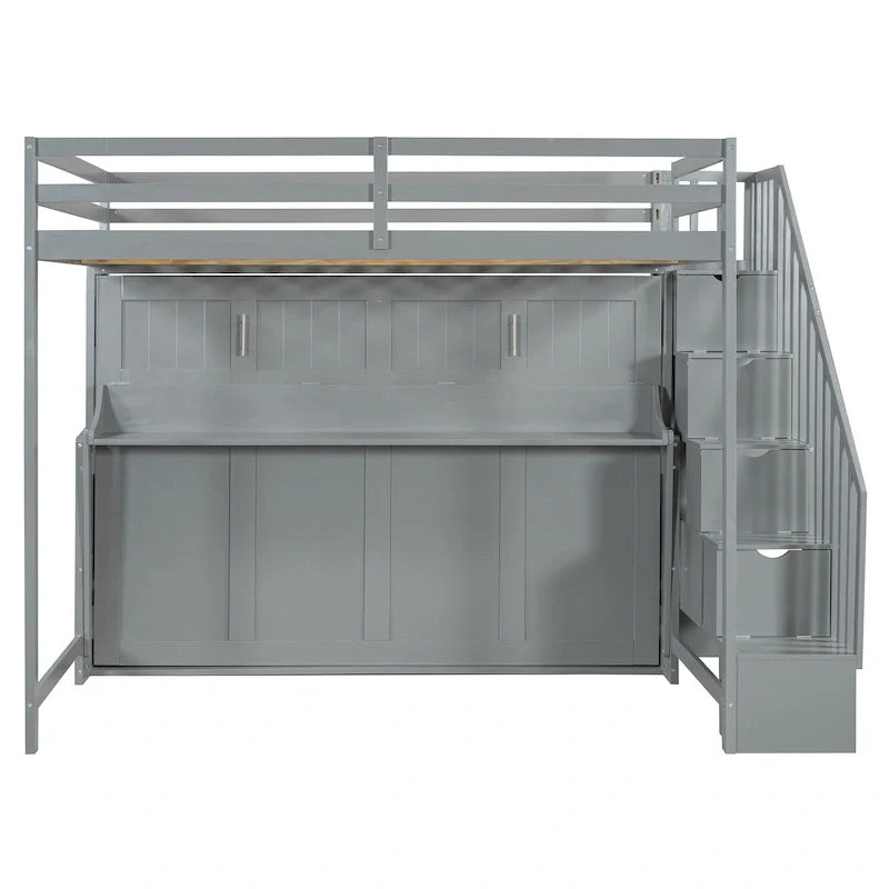 Lit escamotable double avec vérin hydraulique et bureau intégré
