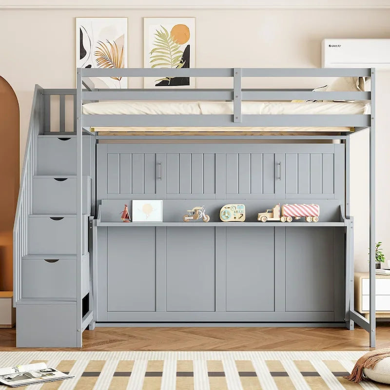 Lit escamotable double avec vérin hydraulique et bureau intégré