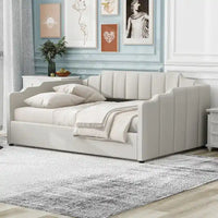 Lit de repos à cadre tapissé avec rangement relevable et garde-corps irrégulier, canapé-lit double pour chambre à coucher ou salon