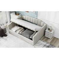 Lit de repos à cadre tapissé avec rangement relevable et garde-corps irrégulier, canapé-lit double pour chambre à coucher ou salon