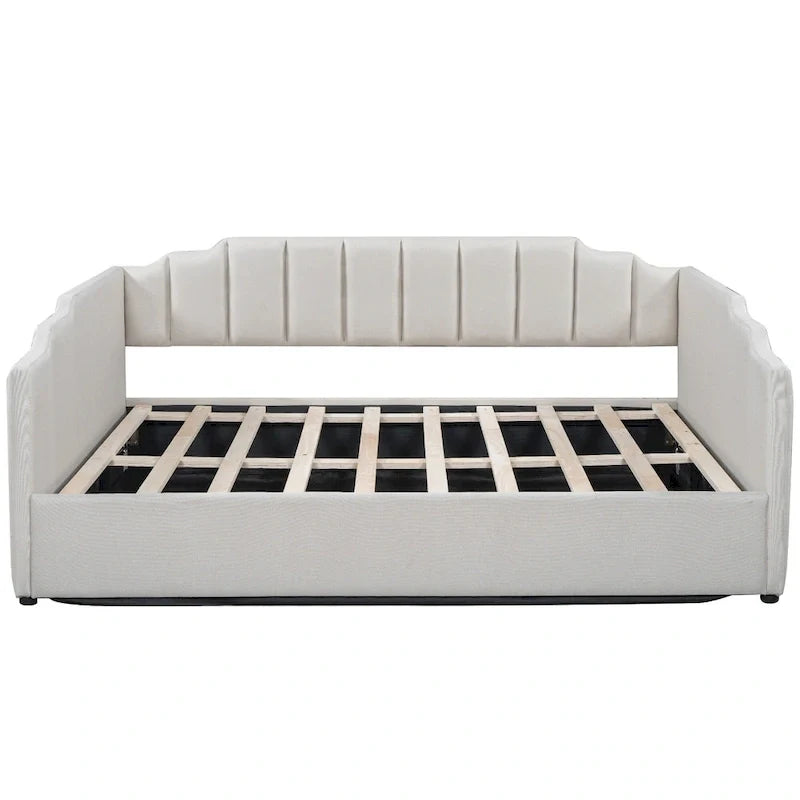Lit de repos à cadre tapissé avec rangement relevable et garde-corps irrégulier, canapé-lit double pour chambre à coucher ou salon