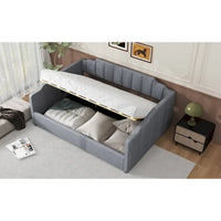 Lit de repos à cadre tapissé avec rangement relevable et garde-corps irrégulier, canapé-lit double pour chambre à coucher ou salon