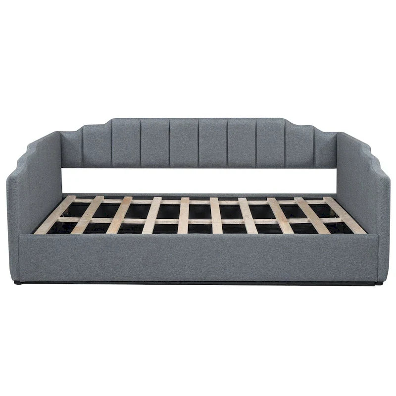 Lit de repos à cadre tapissé avec rangement relevable et garde-corps irrégulier, canapé-lit double pour chambre à coucher ou salon