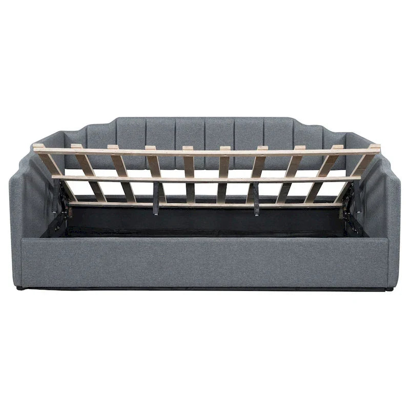 Lit de repos à cadre tapissé avec rangement relevable et garde-corps irrégulier, canapé-lit double pour chambre à coucher ou salon
