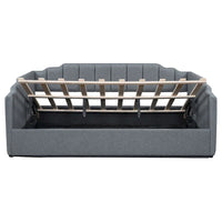 Lit de repos à cadre tapissé avec rangement relevable et garde-corps irrégulier, canapé-lit double pour chambre à coucher ou salon