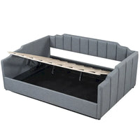 Lit de repos à cadre tapissé avec rangement relevable et garde-corps irrégulier, canapé-lit double pour chambre à coucher ou salon