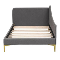 Lit de jour méridienne latérale rembourré avec garde-corps et tête de lit à bordure de clous incurvée, lit plateforme canapé-lit fauteuil inclinable